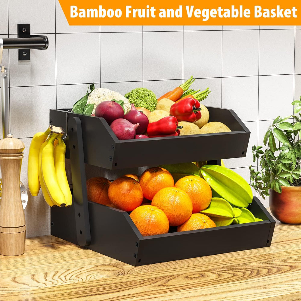 Gmtsl Bamboo Fruit Basket for Kitchen, Fruit Holder for Kitchen Countertop