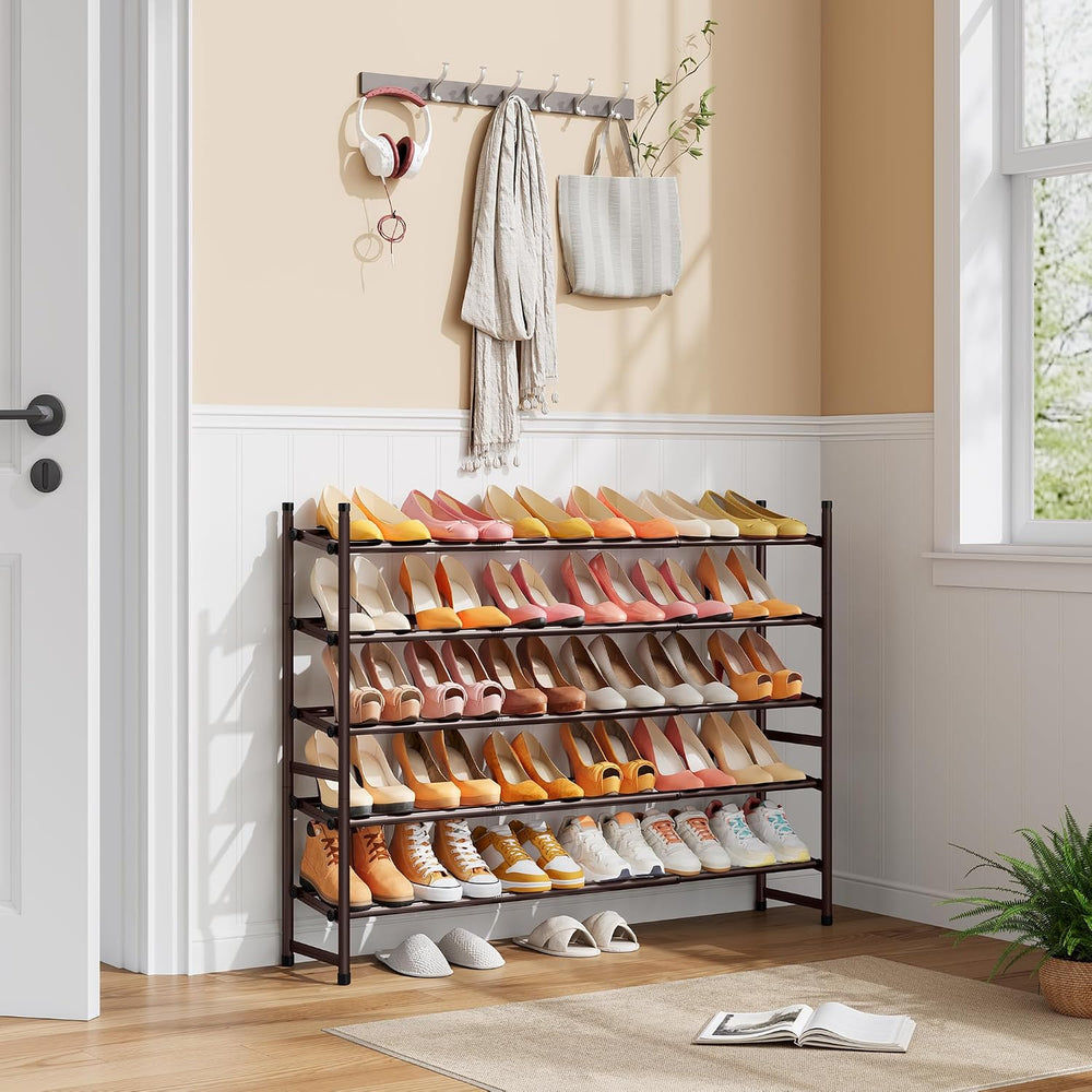 Tajsoon Expandable Shoe Rack for Closet 5 Tier, 28“-41“Stackable, Bronze