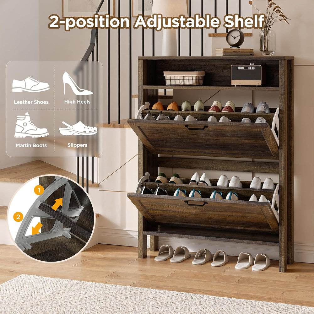 KIGOTY Shoe Storage Cabinet, Hidden Shoe Cabinet with 4 Flip Drawers, Freesta...