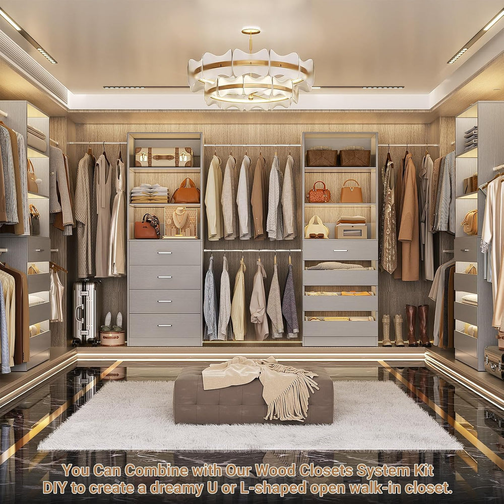Aheaplus Closet System, 6-15Ft Closet Organizer with 8 Wooden Drawers