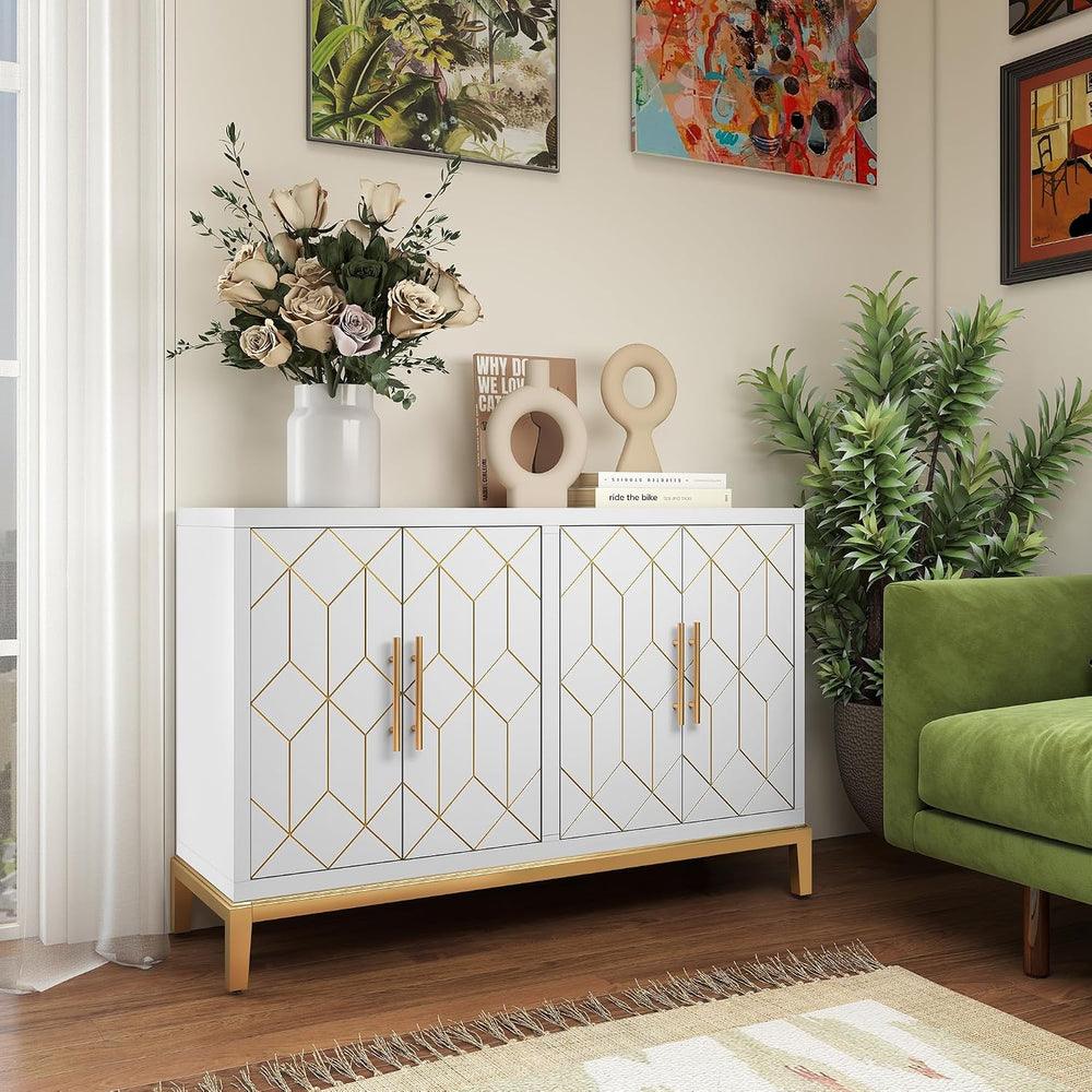 47.8" Accent Storage Cabinet with 4 Doors, Modern Sideboard Buffet Cabin...