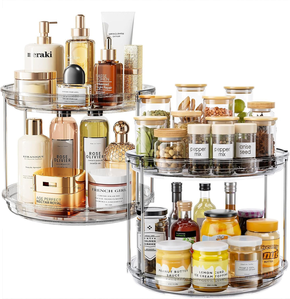 LAMU 2 Pack 2 Tier Lazy Susan Turntable Organizer 10.6'' Rotating Spi...