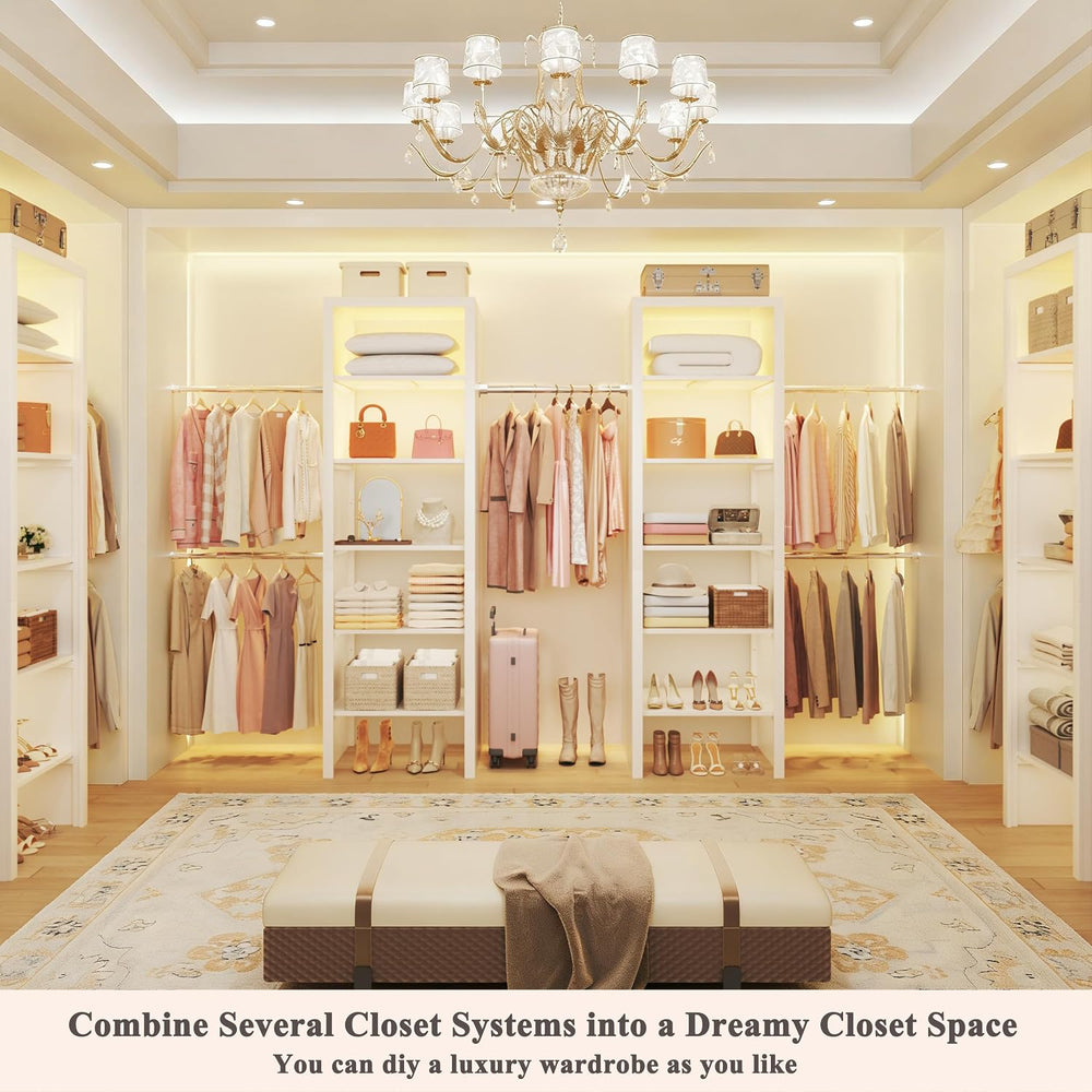 100'' Closet System with 4 Hanging Rods & LED Lights, 2-8 FT Wood...