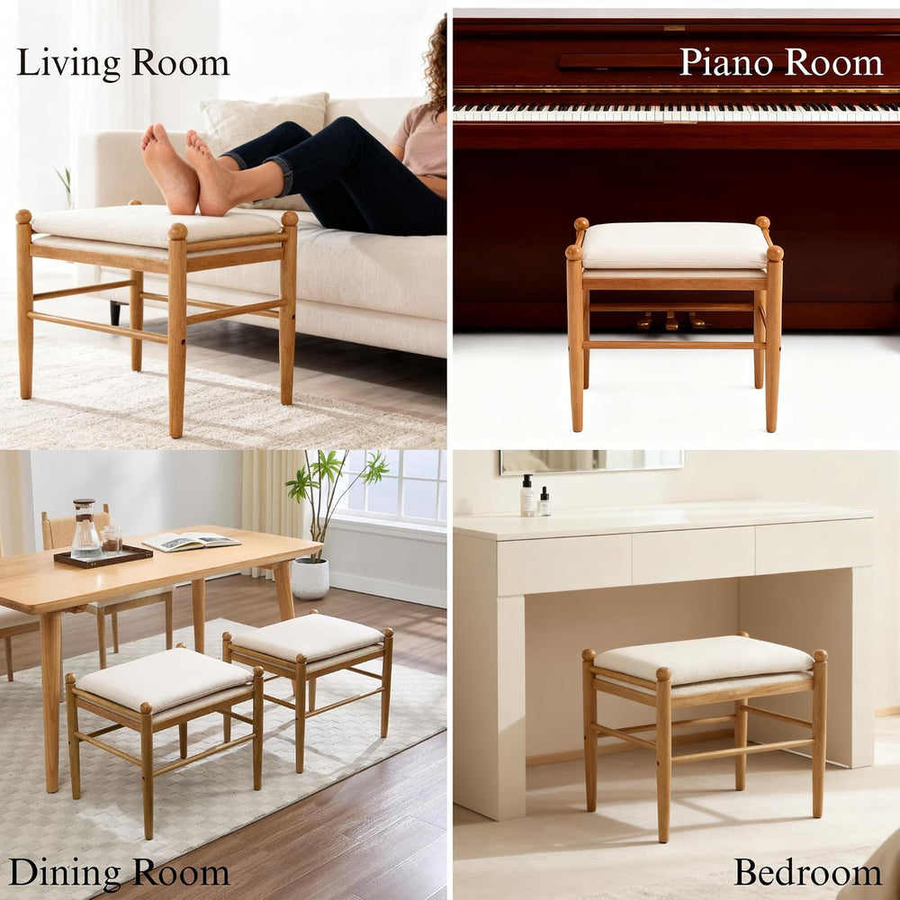 Ottoman Footrest Set of 2, 19 Inch Upholstered Vanity Bench Seat, Backless Ma...