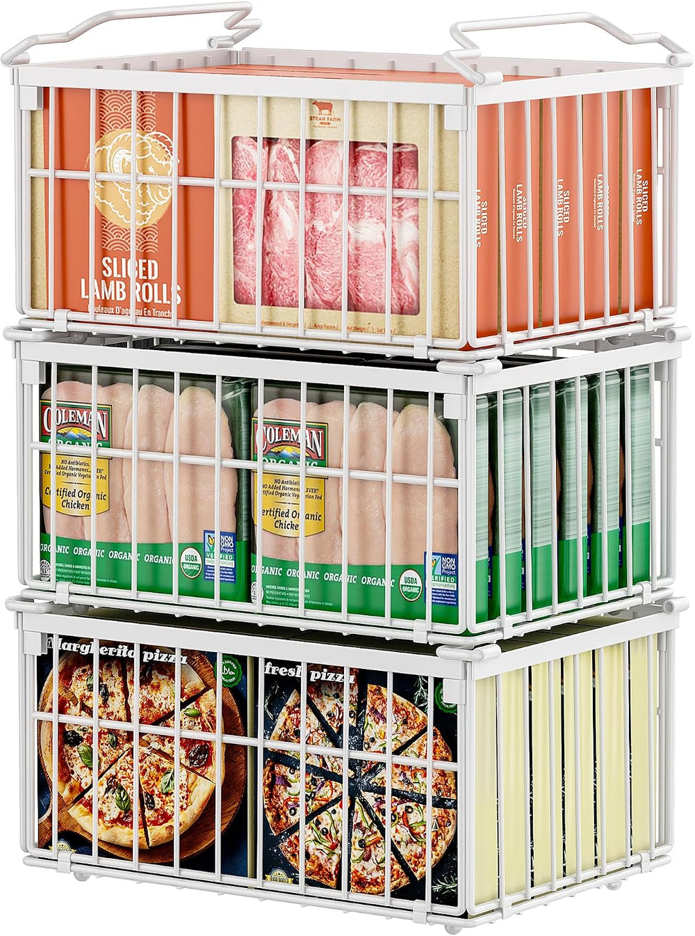 Freezer Organizer Bins, 3 Pack Enlarged Baskets for 5-9 Cu.FT Deep Freezer