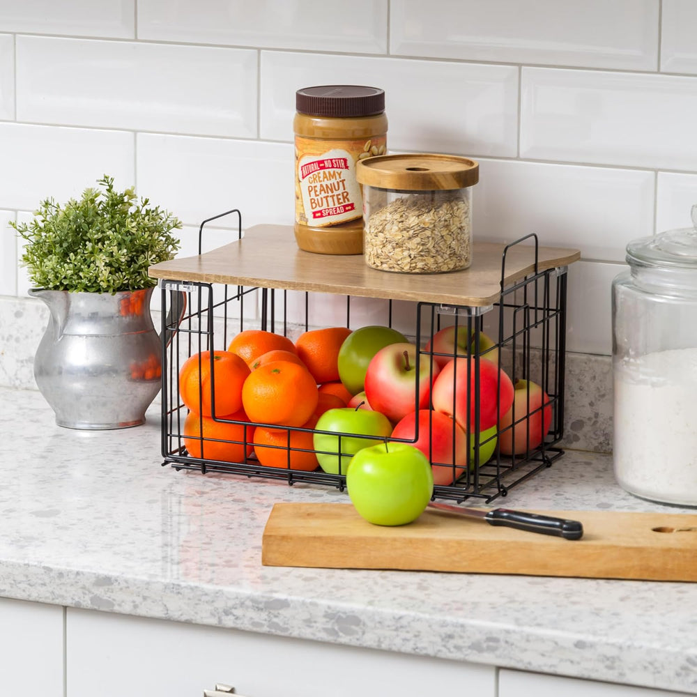 IRIS USA Wire Basket for Pantry Storage, 2 Pack, Easy Assembly, Stackable