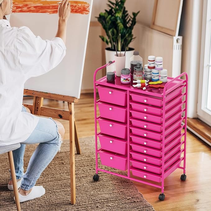 GOFLAME 15-Drawer Rolling Storage Cart, Utility Cart