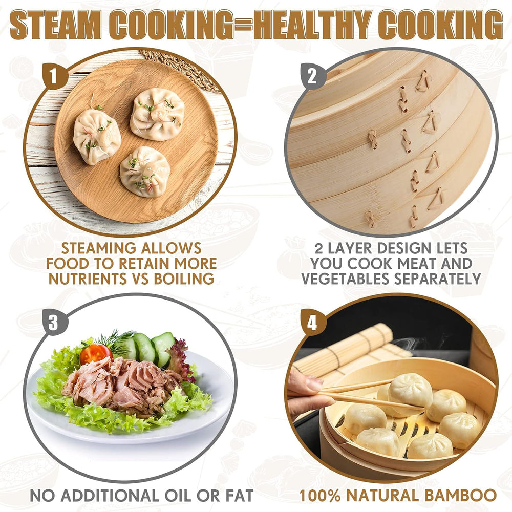 Tessco for you 59 Pcs 2 Tier Bamboo Steamer Basket Set, 10 Inch