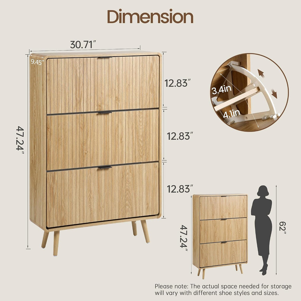FurSch Fluted Shoe Storage Cabinet with 3 Flip Drawers, Narrow Shoe Rack Cabi...