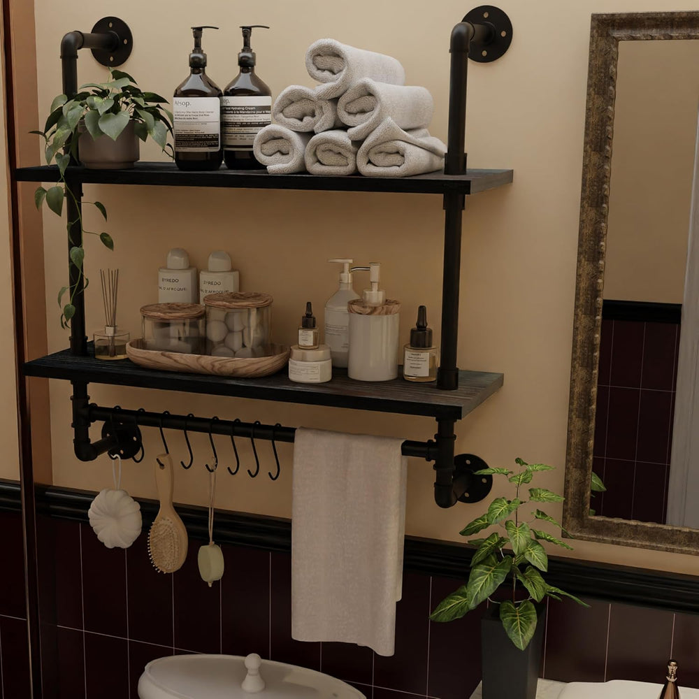 Industrial Pipe Bathroom Shelves Shelving 24" Black Floating Shelves