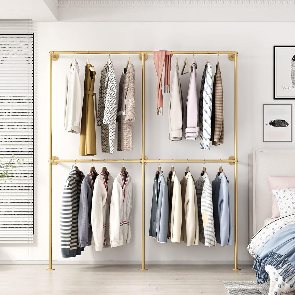 Industrial Pipe Clothing Rack Wall Mounted,Clothes Racks with Double Hanging ...