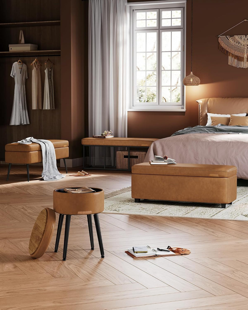 VASAGLE Storage Ottoman Bench with Stitching, PU Leather, Entryway Bedroom