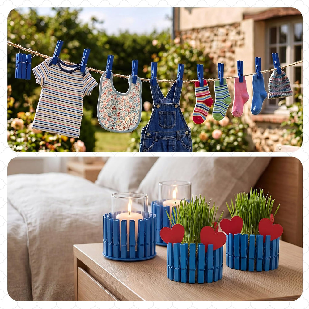 240 Pcs Blue Wooden Clothes Pins 2.9 Inch Wood Cheer Clips