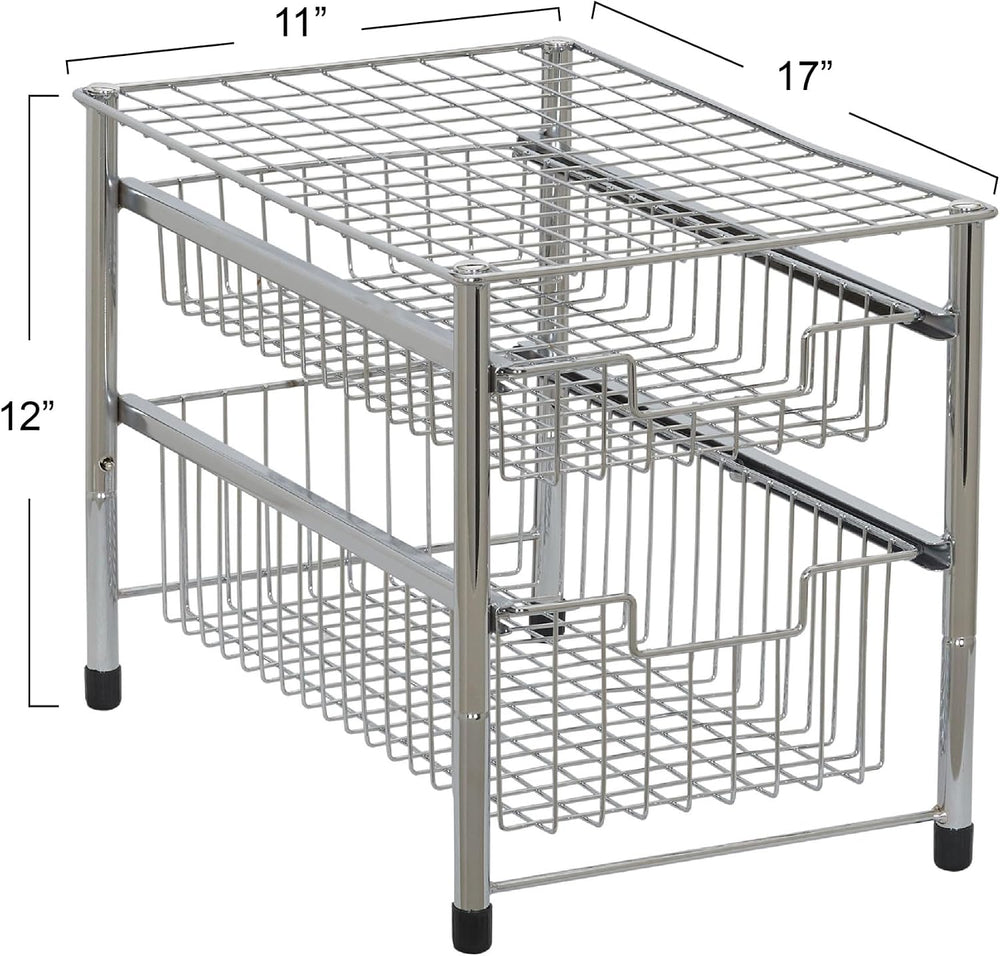 Household Essentials Free Standing Two Basket Sliding Cabinet Organizer with ...