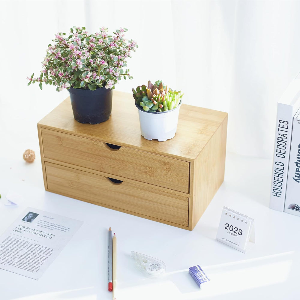 Charmewooden Bamboo Desk Organizer with Drawers, Countertop Organizer with Dr...