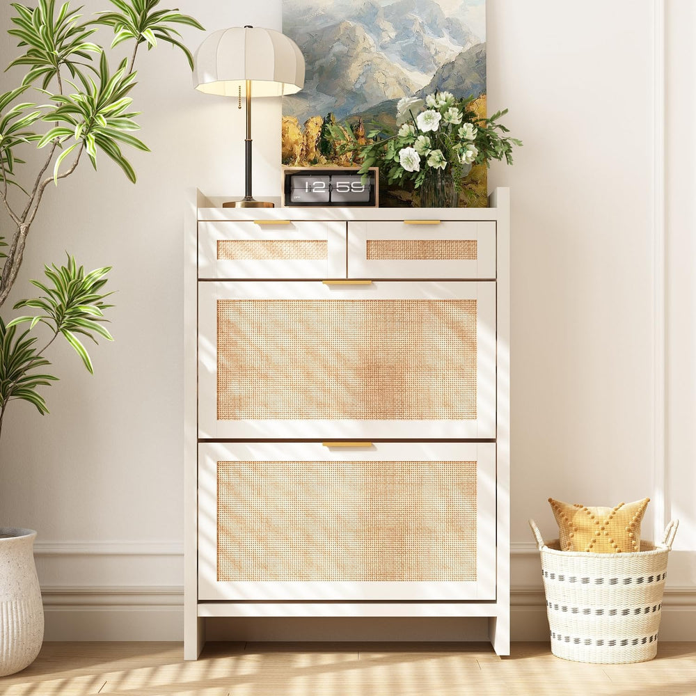 Shoe Organizer Cabinet Storage for Entryway - Slim Rattan Shoe Rack for Front...