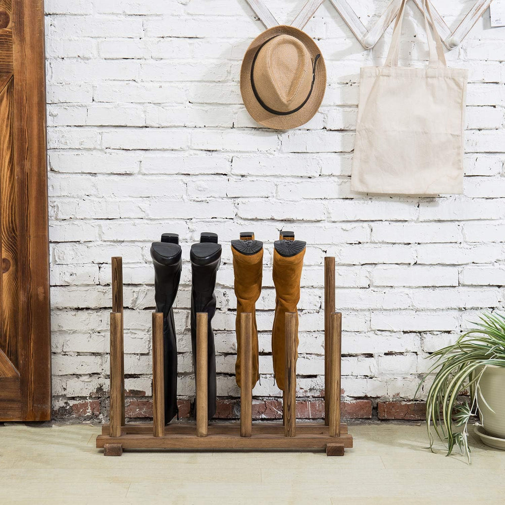 MyGift Rustic Wood Boot Rack Organizer, Floor Standing, Holds 6 Pairs