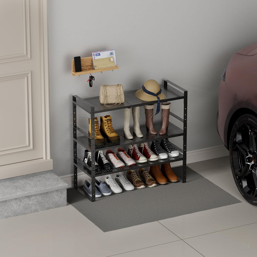 Expandable Shoe Rack Heavy-Duty Closet Organizer Adjustable Shelf Stackable M...