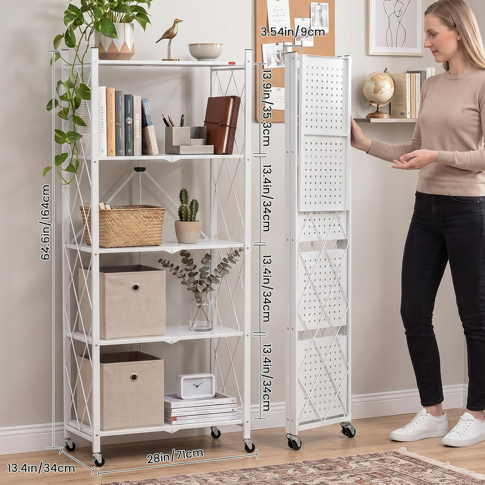 DEANIC 5 Tier Foldable Storage Shelves with Wheels, Large Capacity Shelving U...