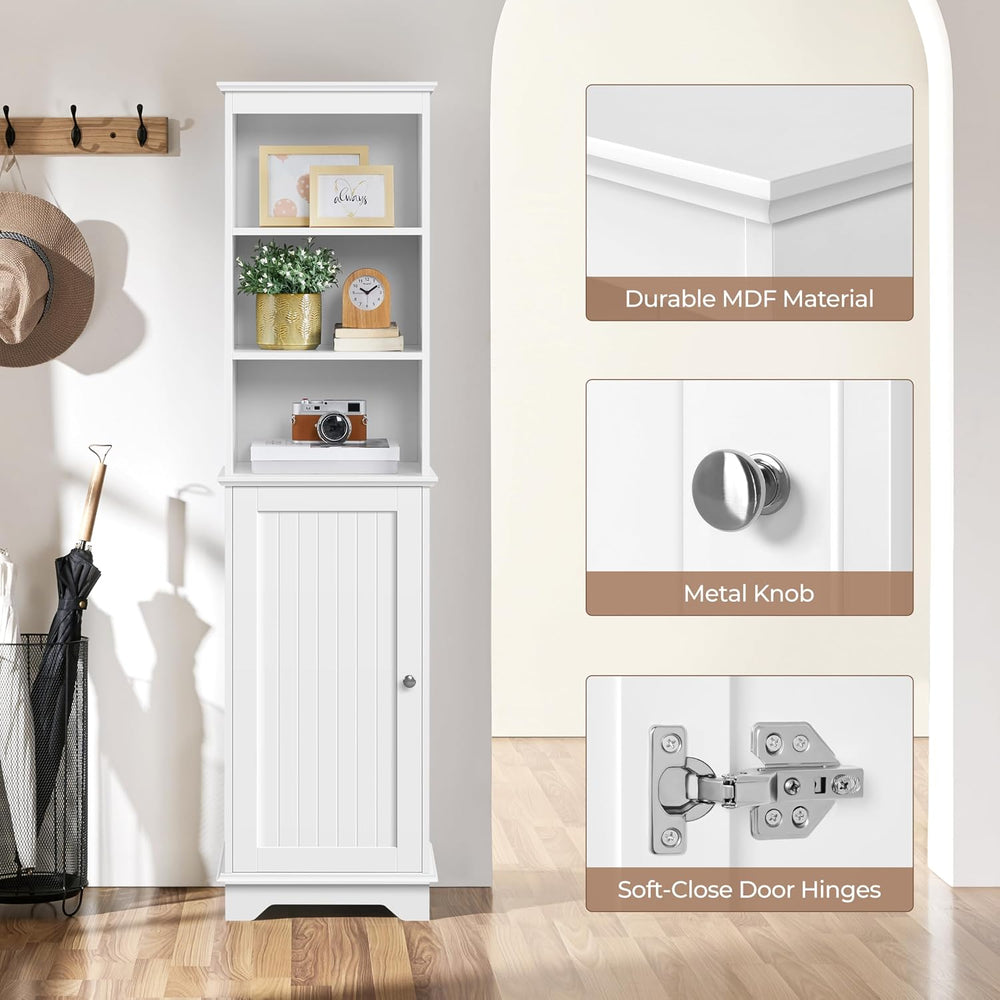 Yaheetech Tall Narrow Bathroom Storage Cabinet with Door and Shelves, White