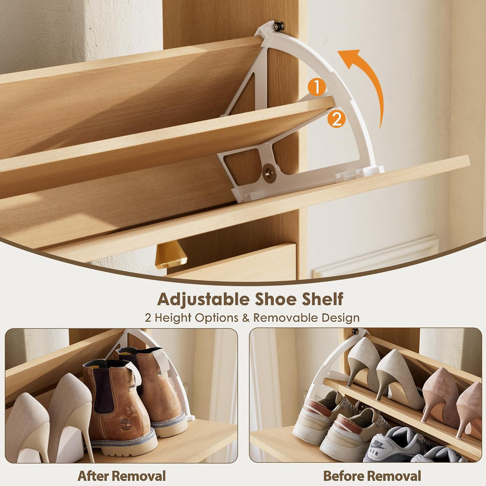 Nicetree Shoe Storage Cabinet with 2 Flip Drawers, Slim Shoe Cabinet, Hidden ...