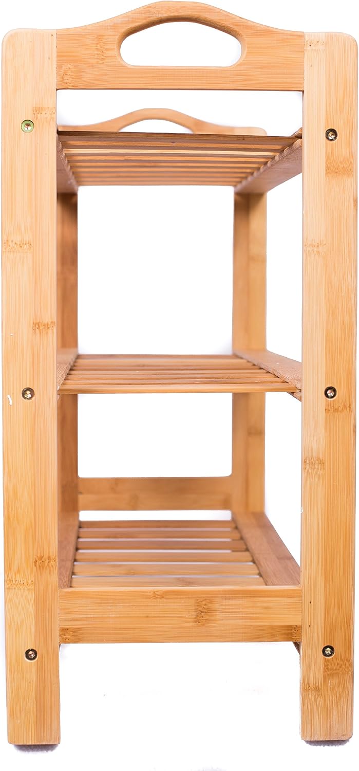 BIRDROCK HOME 3 Tier Free Standing Shoe Rack with Handles | Bamboo | Wood | C...