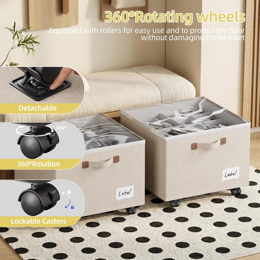 3 Pack Shoe Organizer for Closet, Storage Organizer Box with Wheels, Closet S...