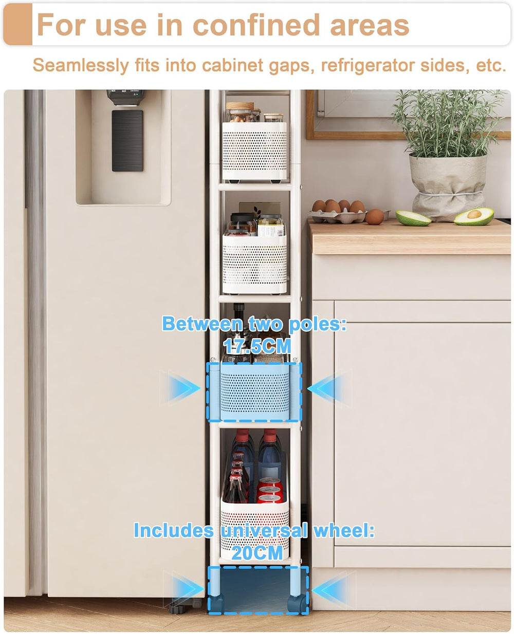 UMDONX 5-Tier Narrow Mobile Storage Cart with Pull-Out Baskets
