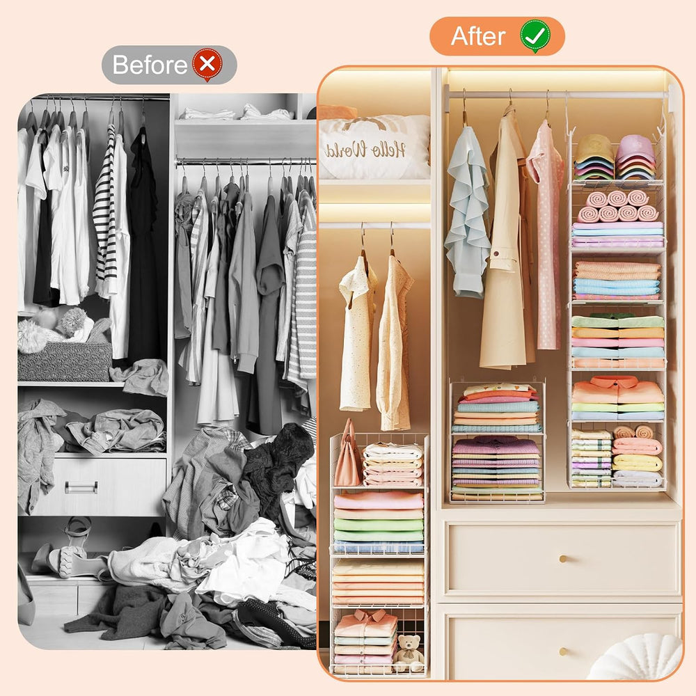Yuyetuyo 6 Tier Raised-Height Hanging Closet Organizer, Stackable Sweater Org...