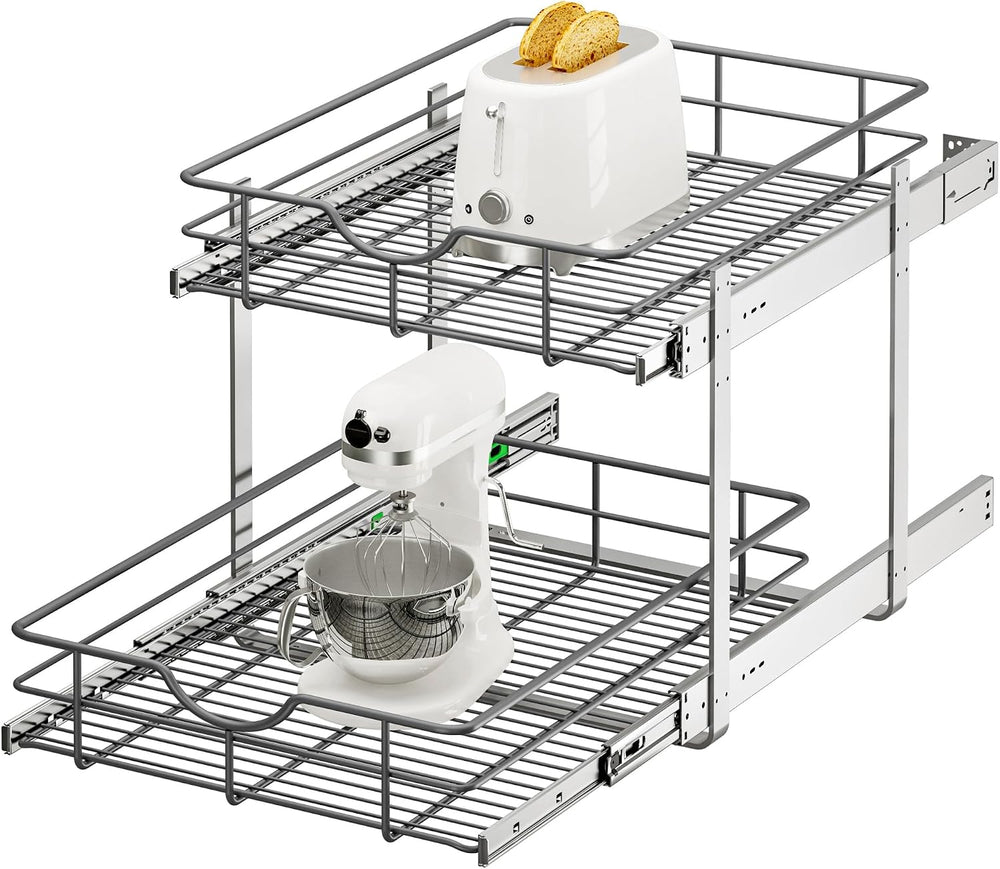 2 Tier Pull Out Cabinet Organizer - 17" W x 22" D Soft Close Slide ...