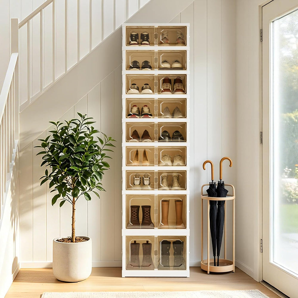 Foldable Shoe Rack, 9 Tier Collapsible Shoe Rack with Magnetic Doors, Large C...