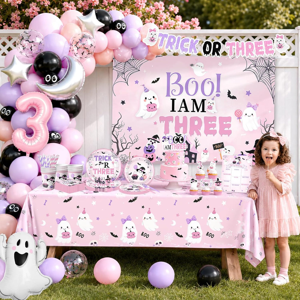 Trick or Three Birthday Party Girl,Halloween 3rd Birthday Decorations Girl