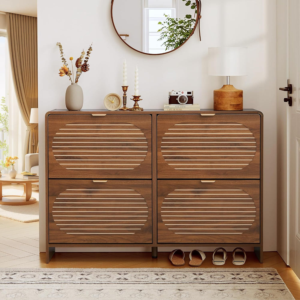47" Large Shoe Storage Cabinet with 4 Flip Drawer Arched Fluted Pattern,...