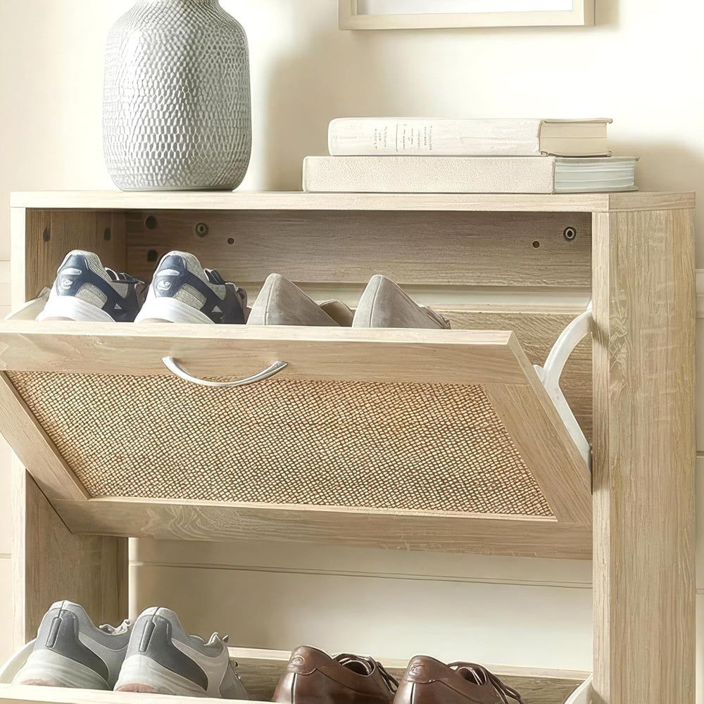 Rattan Shoe Storage Cabinet with 3 Flip Drawers