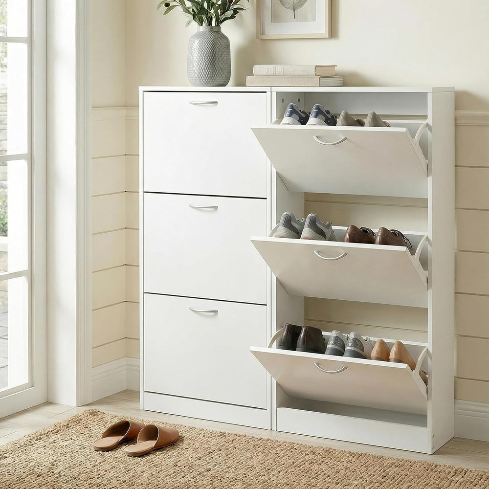 HOPUBUY Shoe Cabinet for Entryway, Narrow Shoe Storage with 3 Flip Drawers