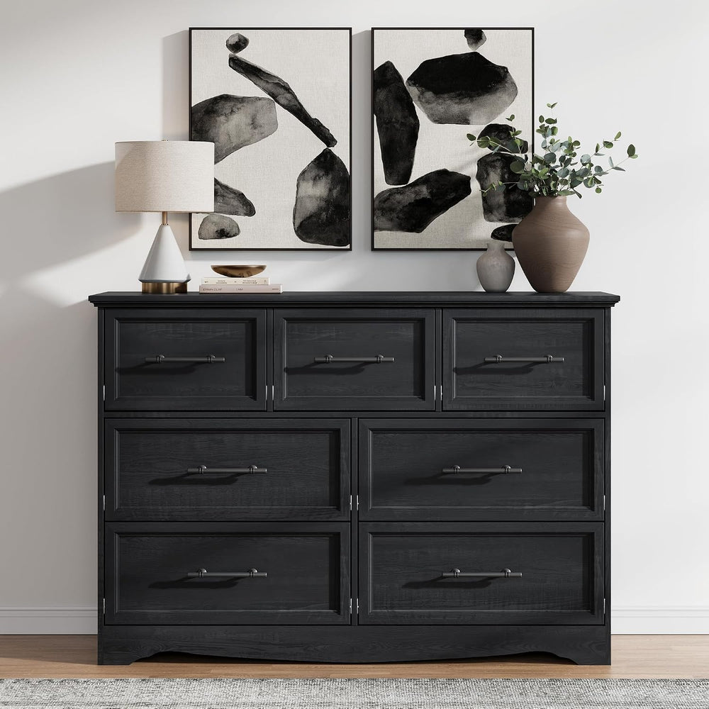 YANSNWO Black 7 Drawer Dresser for Bedroom, 47" Wide Chest of Drawers