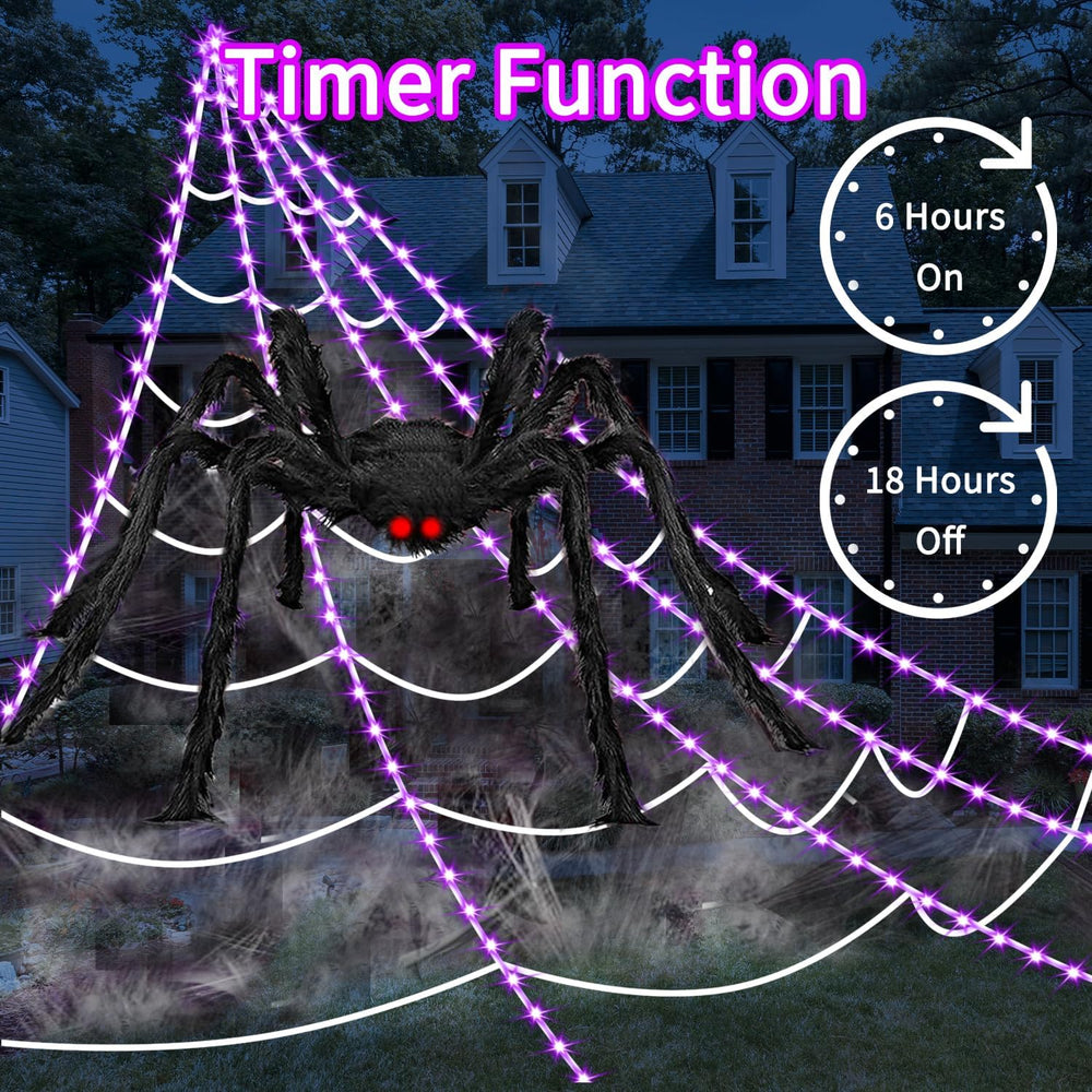 Halloween Decorations Outdoor Spider Web Lights, 23Ft 350 LED Light up Spider...