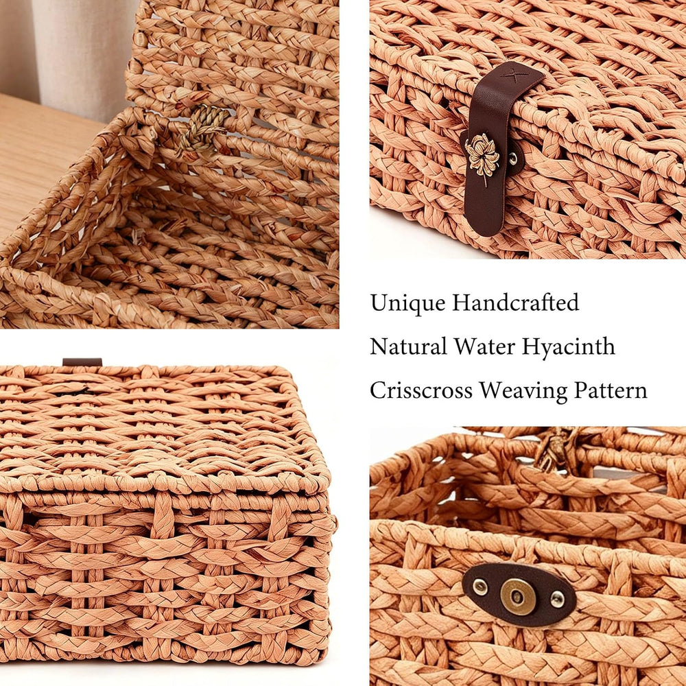 Water Hyacinth Wicker Storage Box with Lid (Large)