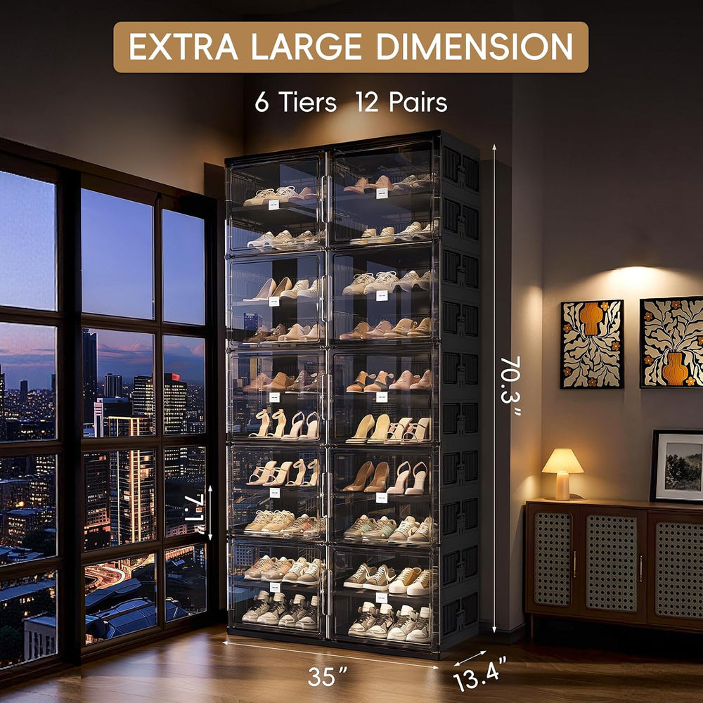 JEKO&JEKO 10-Tier Foldable Shoe Storage Cabinet with Magnetic Doors, Larg...