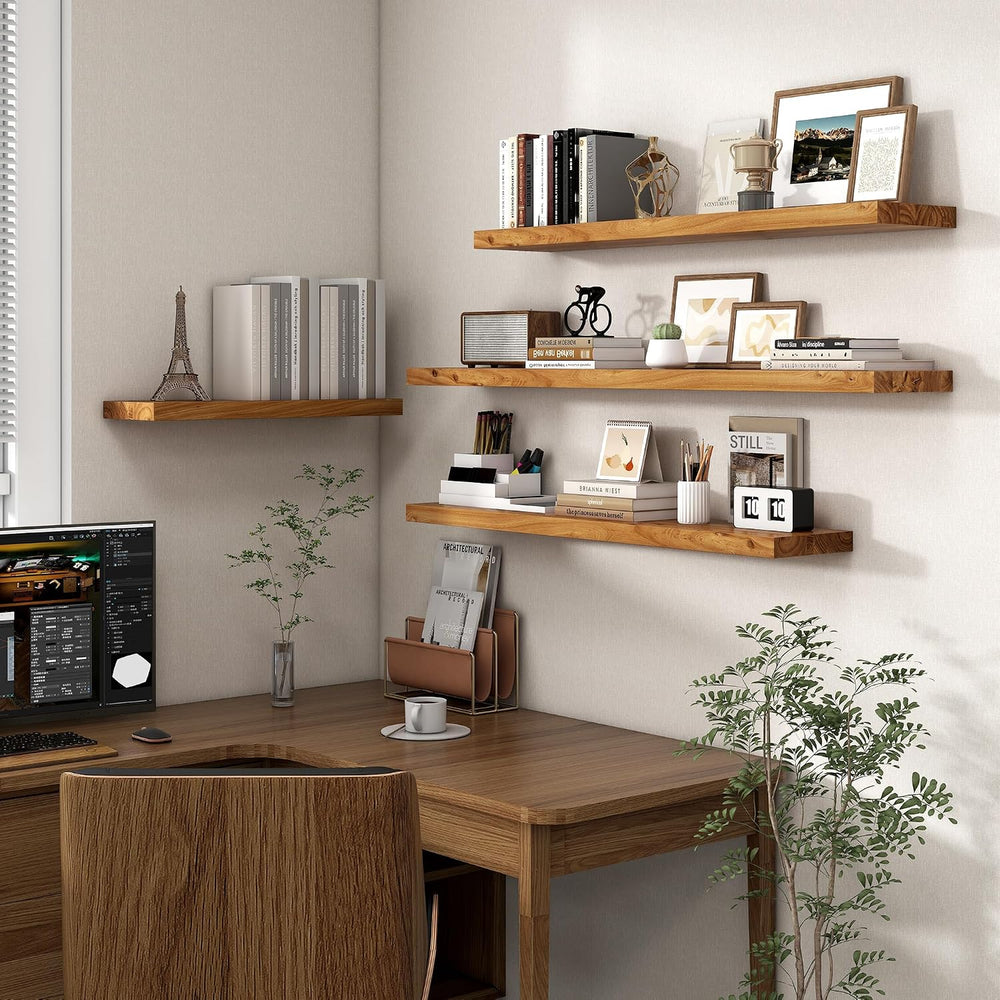 Floating Shelves for Wall, 36in Reclaimed Elm Wood Shelves, Natural, 2PCs