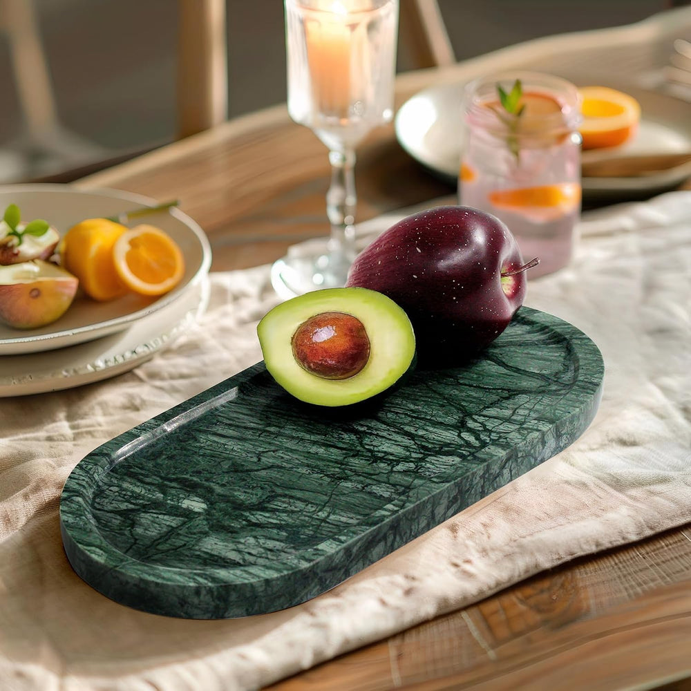 Genuine Real Natural Marble Tray for Bathroom, Luxury Indian Green Stone Vani...