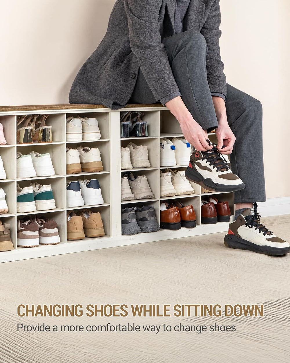 Hzuaneri Shoe Storage Bench, Wooden Entryway Shoe Benches with Cubby