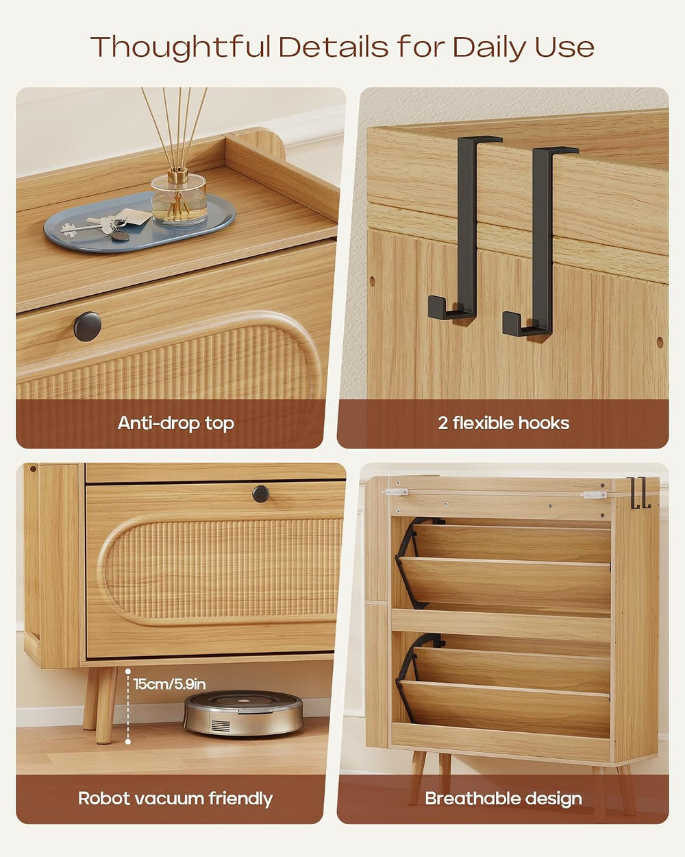 Turosur Shoe Cabinet Storage for Entryway, Adjustable Side Rack, Rustic Oak