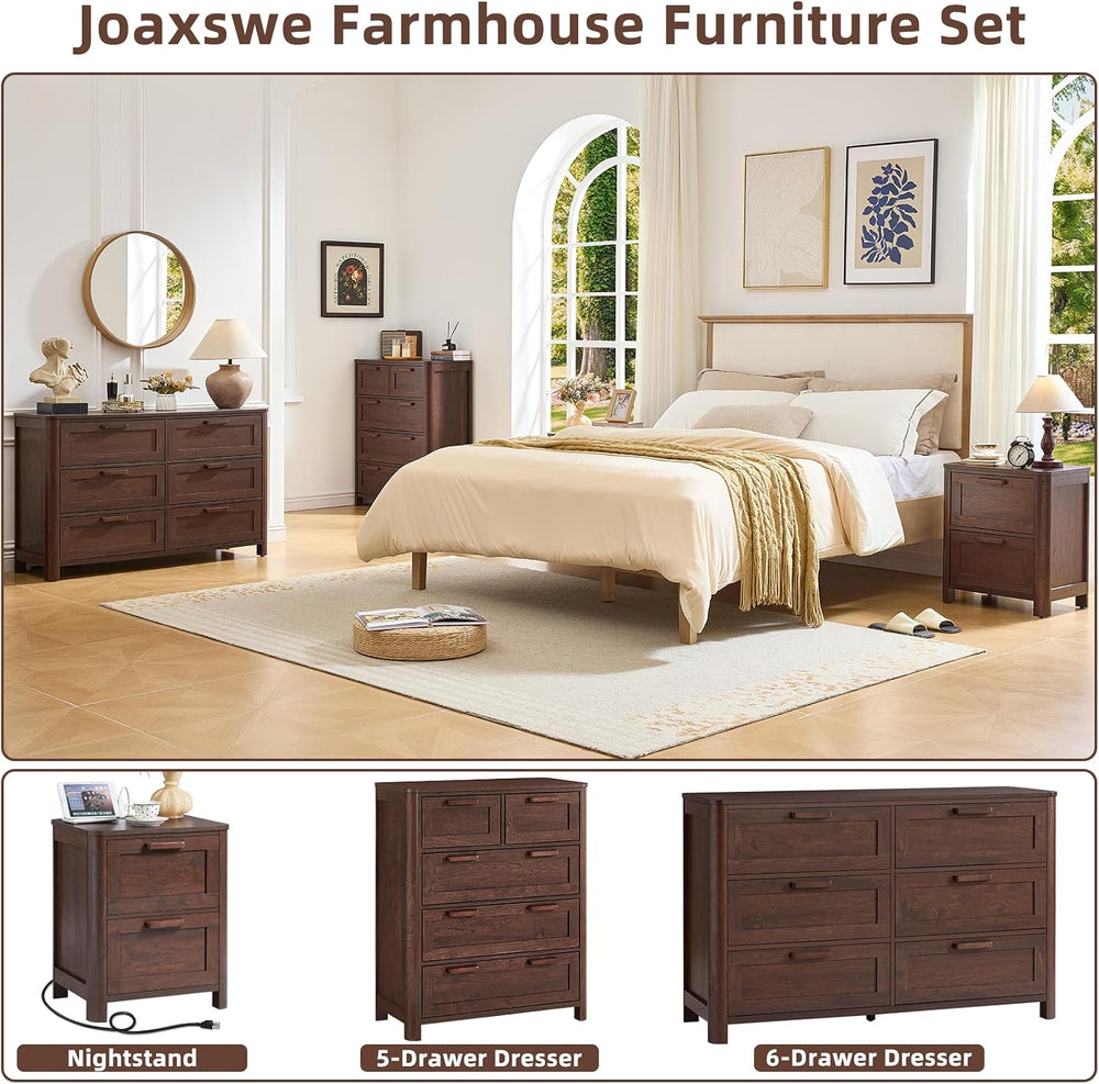 Joaxswe Farmhouse 6 Drawer Dresser for Bedroom, Walnut