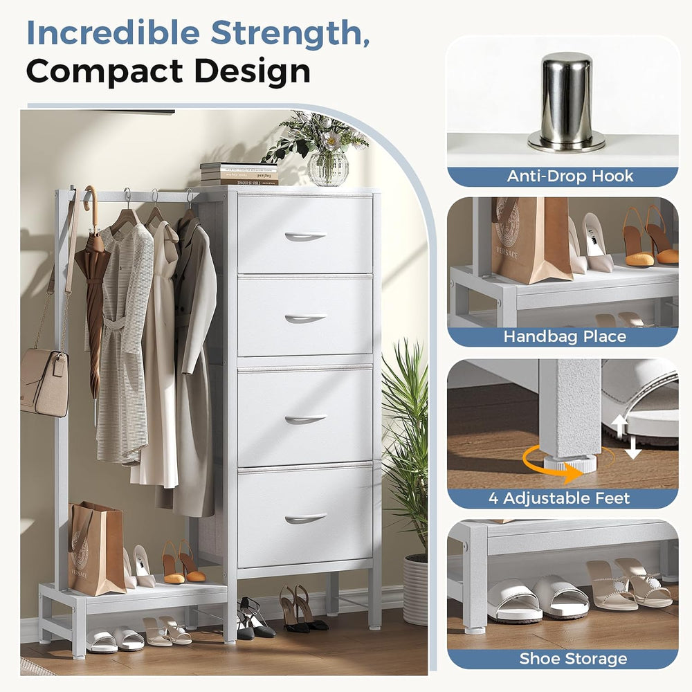 DUMOS Tall Dresser with Hanging Rack, 4 Drawer Dresser for Bedroom