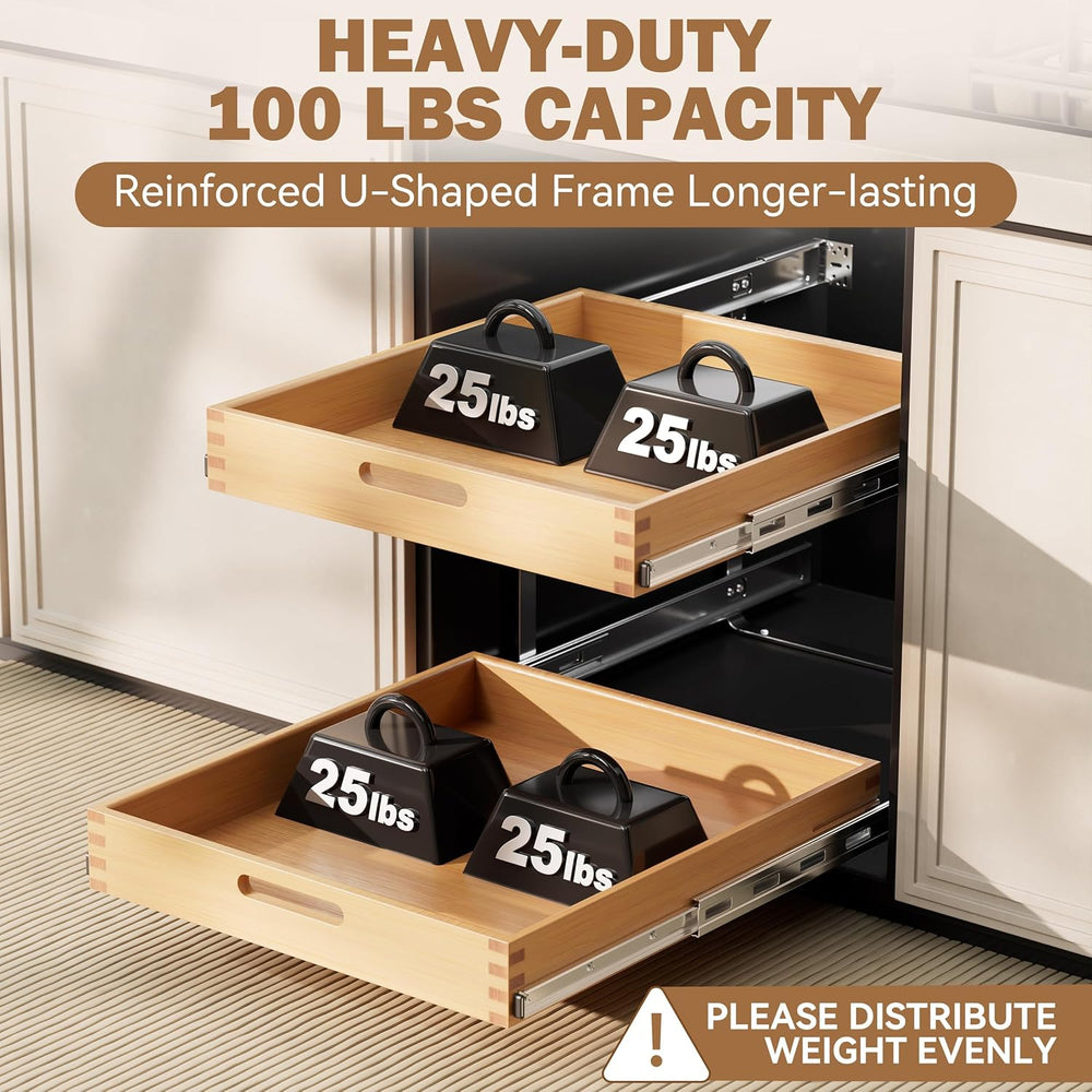 15"W x 21"D 2 Tier Pull Out Drawers for Cabinets, Farmeless&Farme