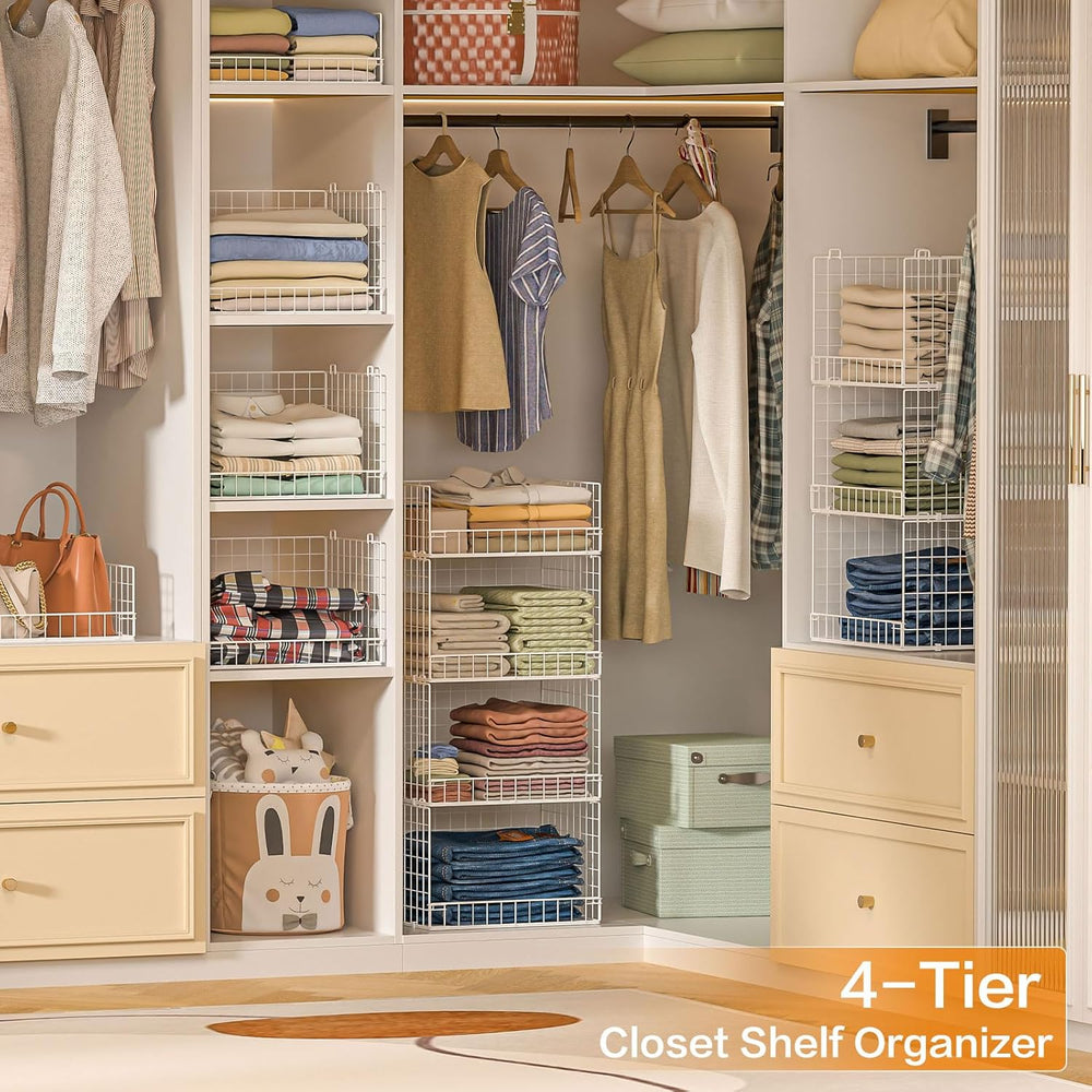 4 Tier Stackable Closet Organizers and Storage Shelves, Foldable Closet Shelf...