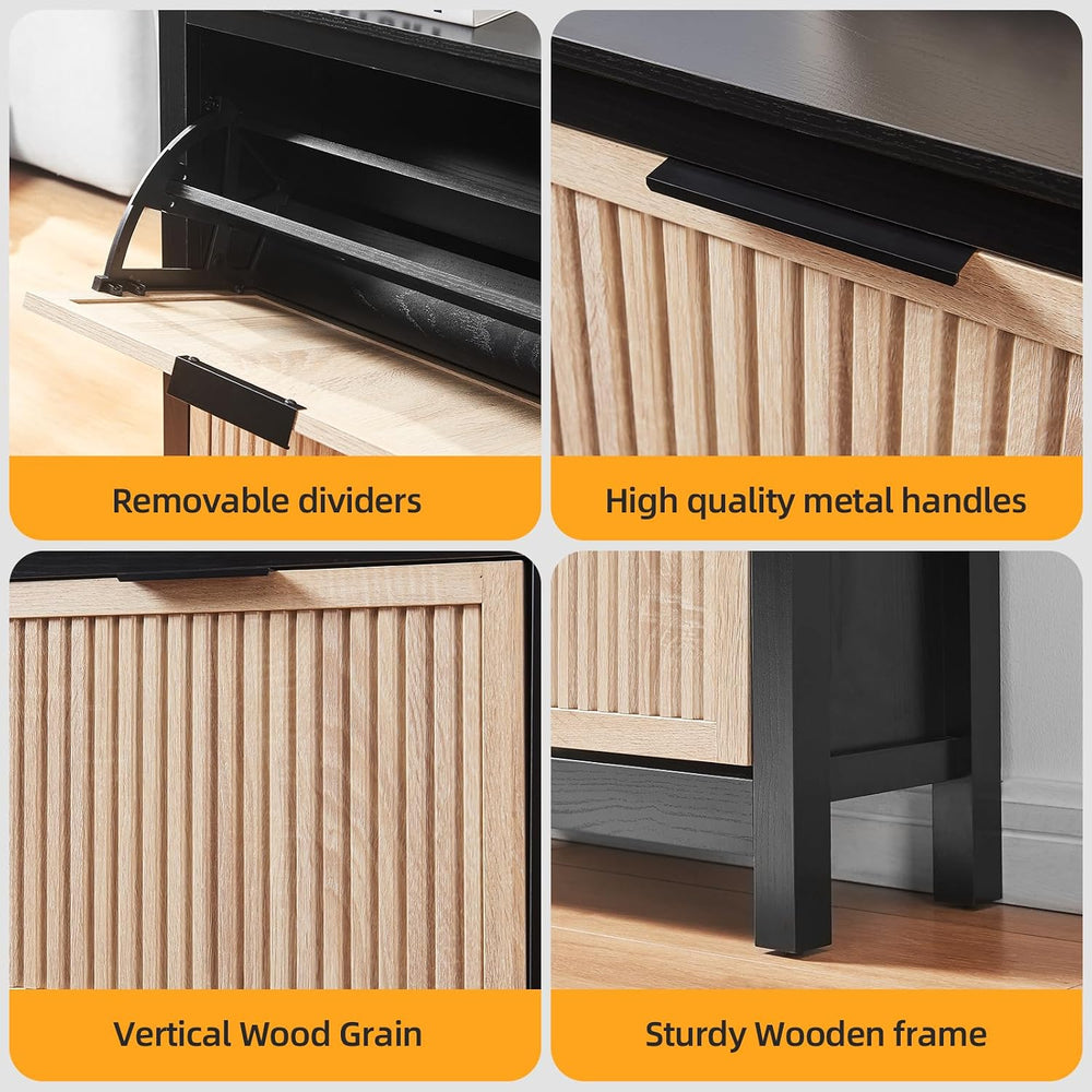 4-Flip Drawer Shoe Cabinet Narrow Entryway Rack, Oak & Black