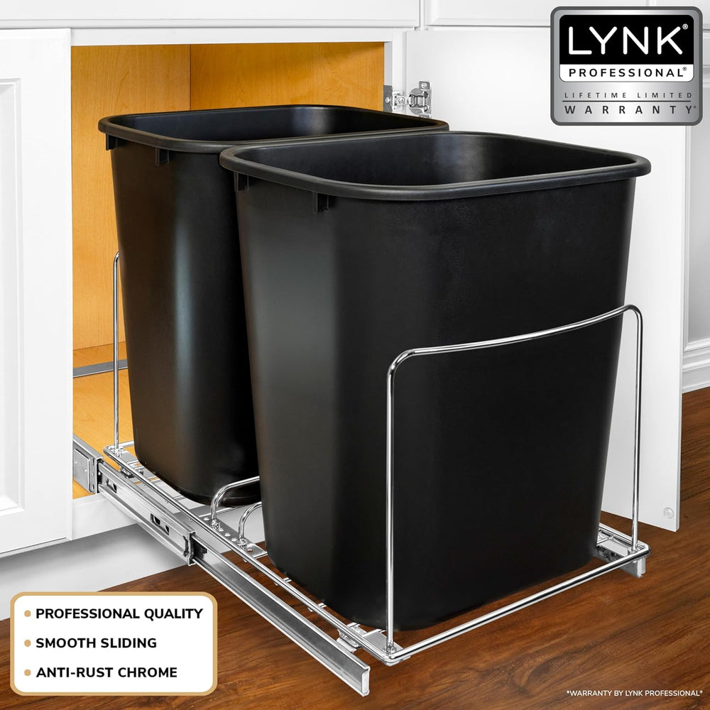 LYNK PROFESSIONAL® Double Pull Out Trash Can Under Cabinet - Under Sink Trash...