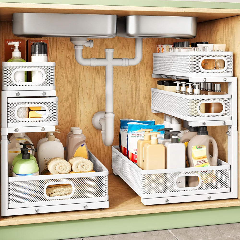Kitstorack Under Sink Organizer, 2-Pack 3-Tier Height Adjustable Thickened Me...
